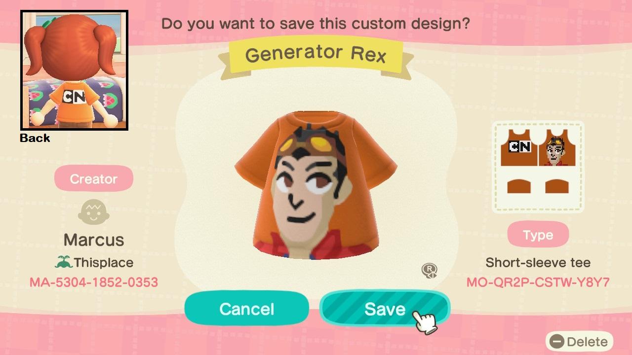 Animal Crossing Design Code: MO-QRTP-CSTW-Y8Y7 GENERATOR REX