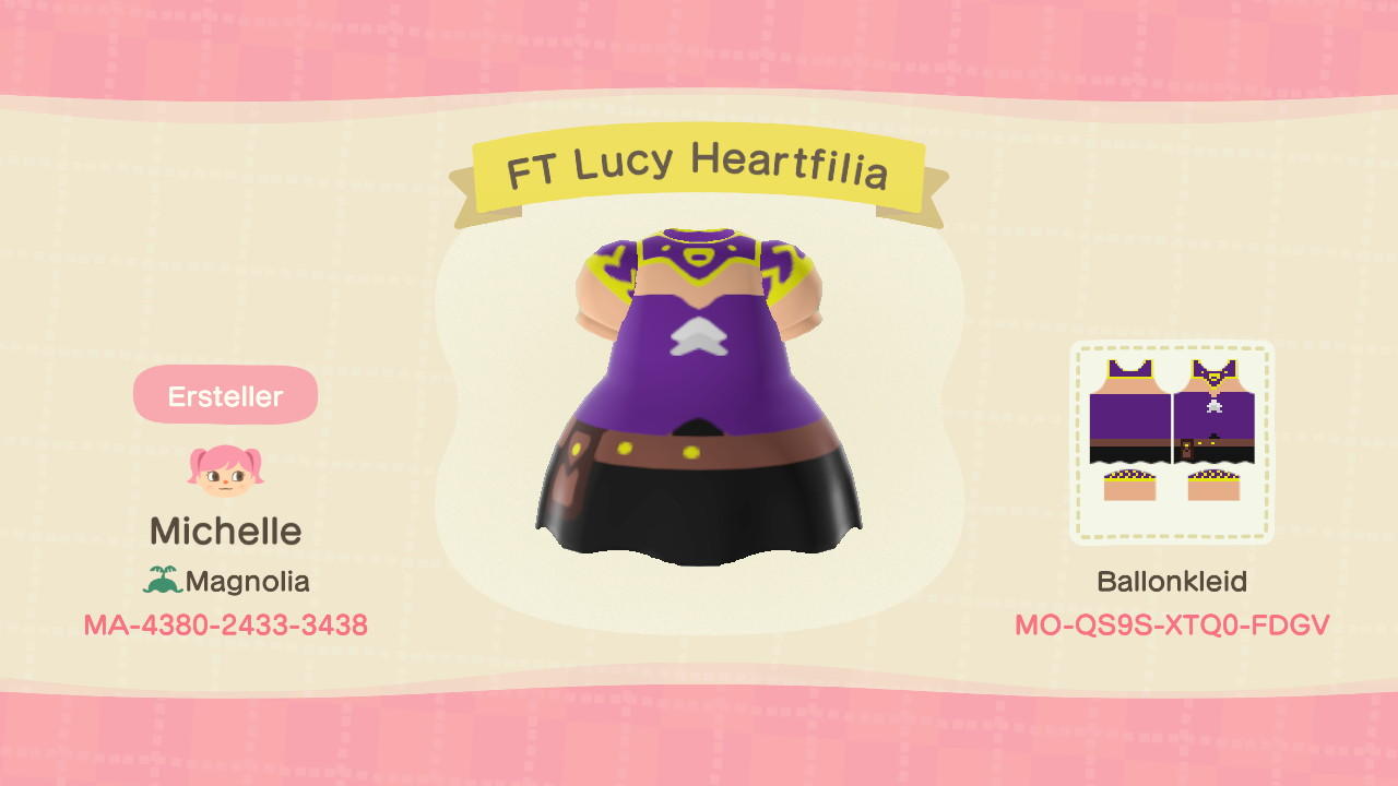 Animal Crossing Design Code: MO-QS9S-XTQ0-FDGV FT Lucy Heartfilia