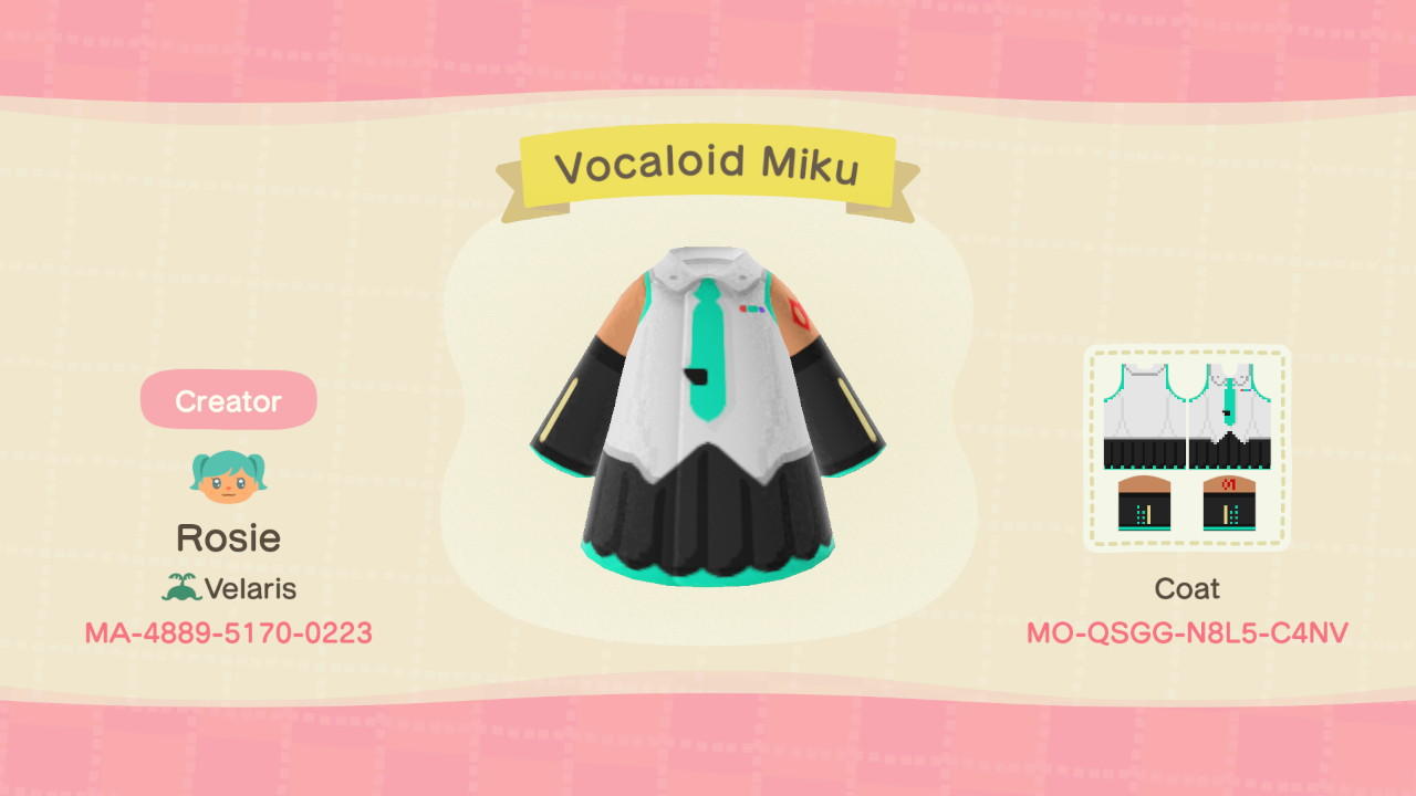 Animal Crossing Design Code: MO-QSGG-N8L5-C4NV Hatsune Miku