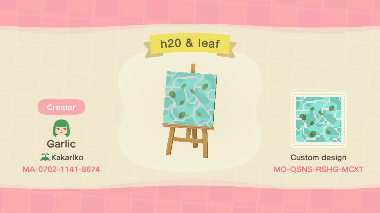Animal Crossing Design Code: MO-QSNS-RSHG-MCXT Water and leaf