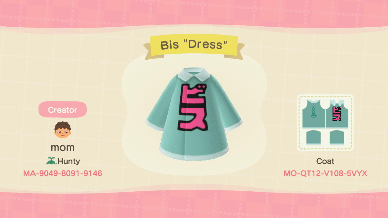 Animal Crossing Design Code: MO-QT12-V108-5VYX Bis Dress (JSR)