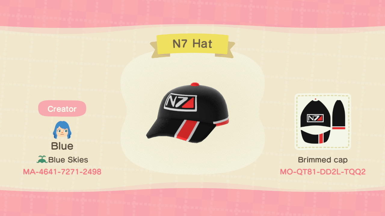 Animal Crossing Design Code: MO-QT81-DD2L-TQQ2 N7 Hat