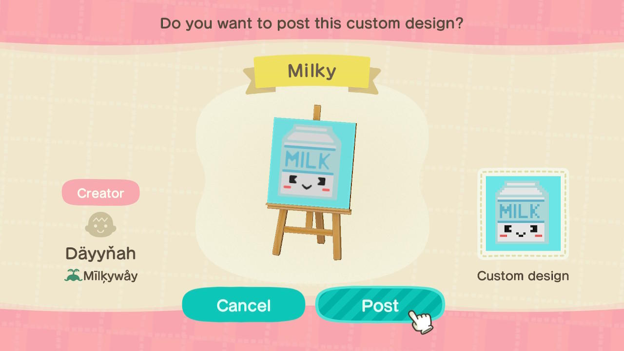 Animal Crossing Design Code: MO-QT9Y-20FR-NGTG Cute Milky