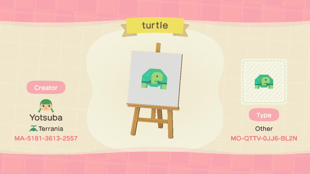 Animal Crossing Design Code: MO-QTTV-0JJ6-BL2N turtle
