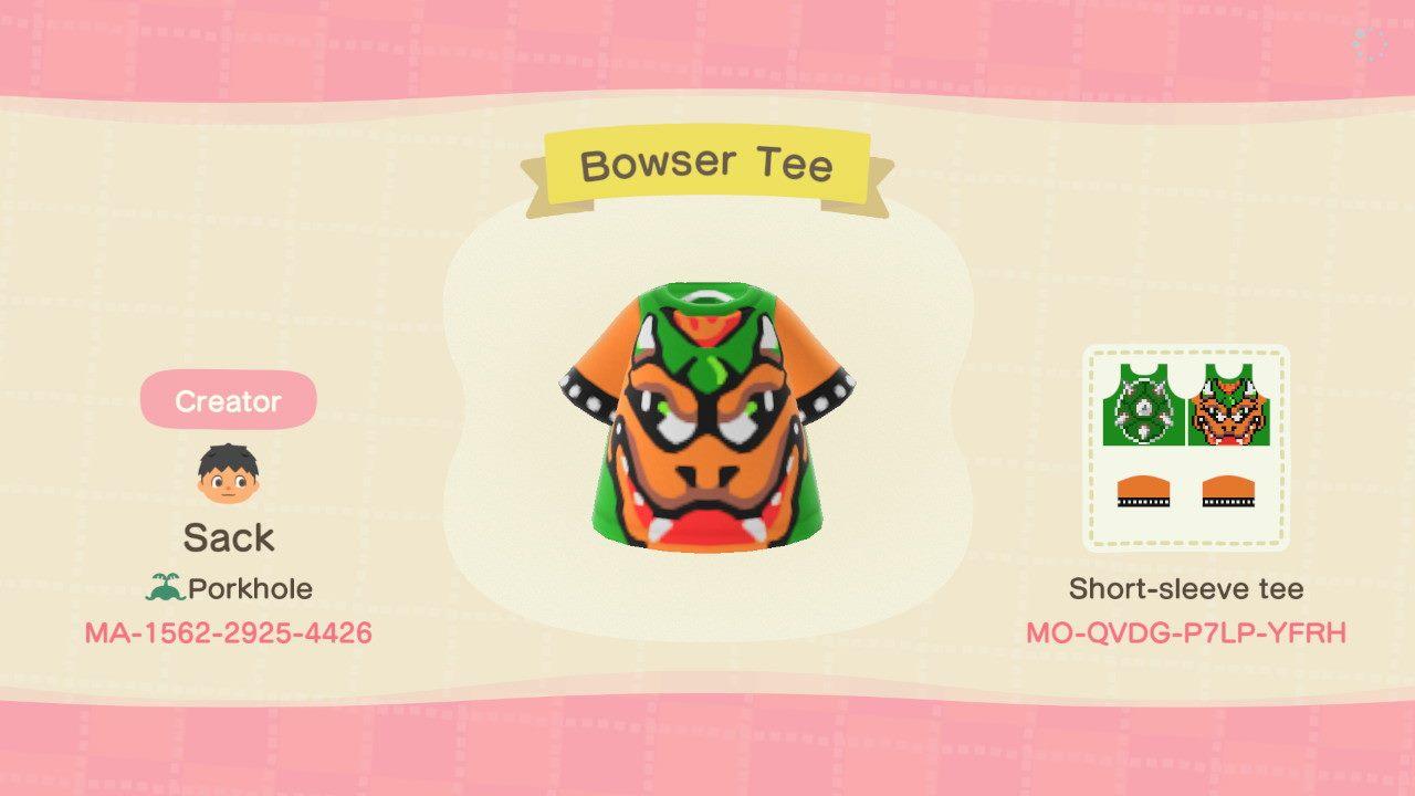 Animal Crossing Design Code: MO-QVDG-P7LP-YFRH Bowser Tee