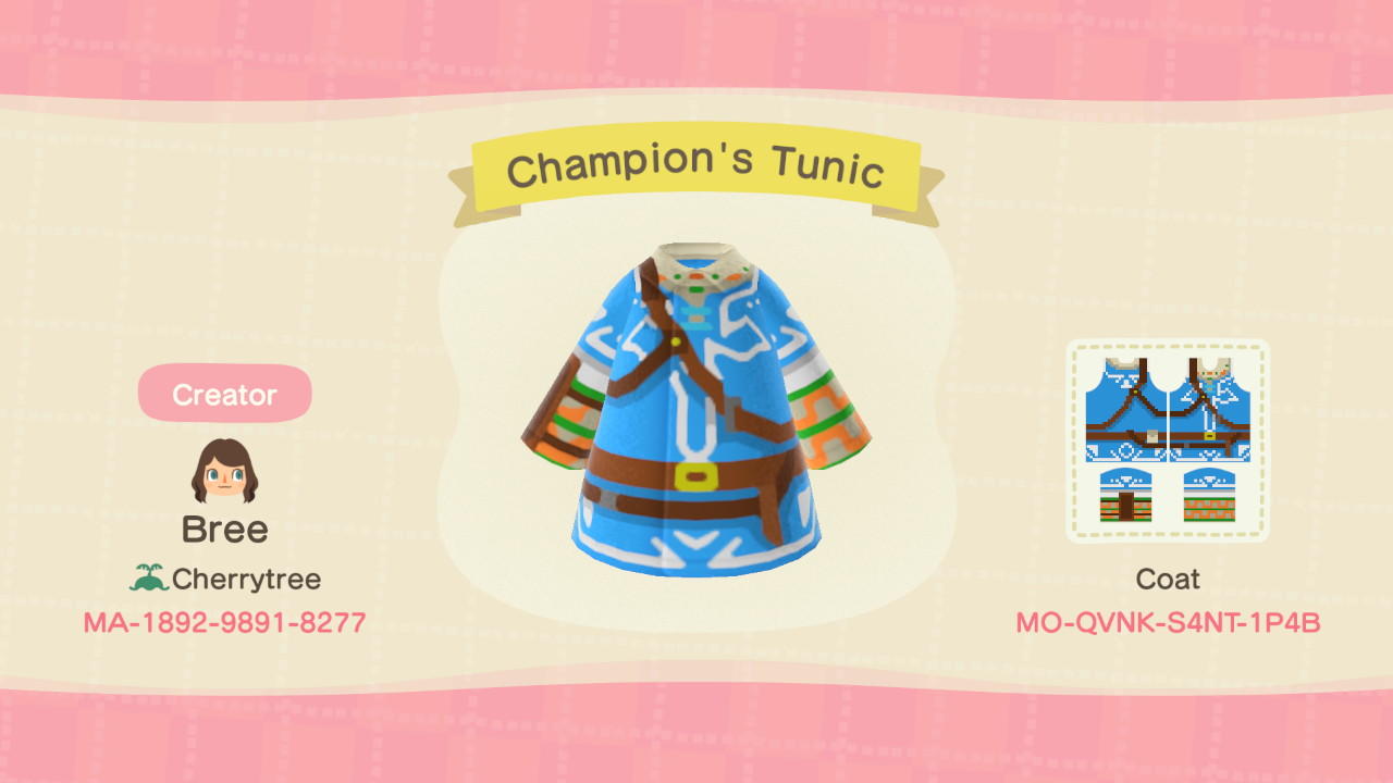 Animal Crossing Design Code: MO-QVNK-S4NT-1P4B Champion's Tunic
