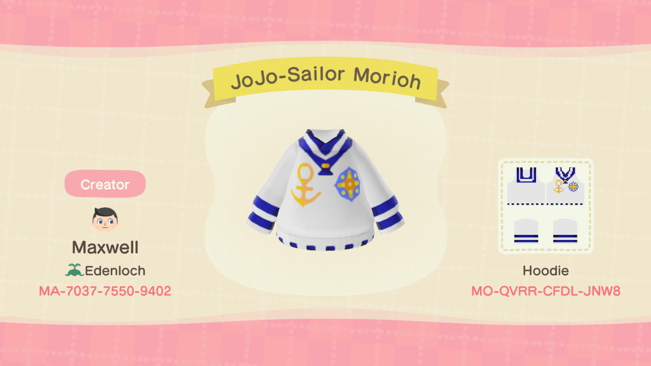Animal Crossing Design Code: MO-QVRR-CFDL-JNW8 JoJo-Sailor Morioh