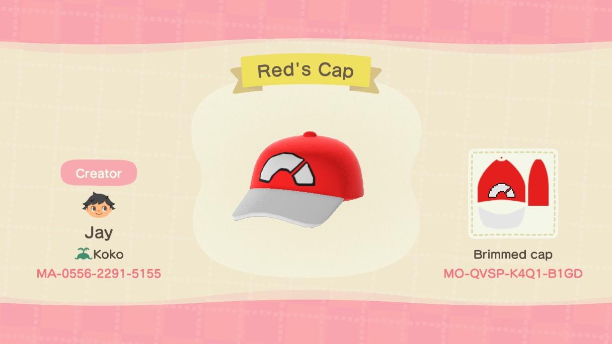 Animal Crossing Design Code: MO-QVSP-K4Q1-B1GD Red&#39;s Cap
