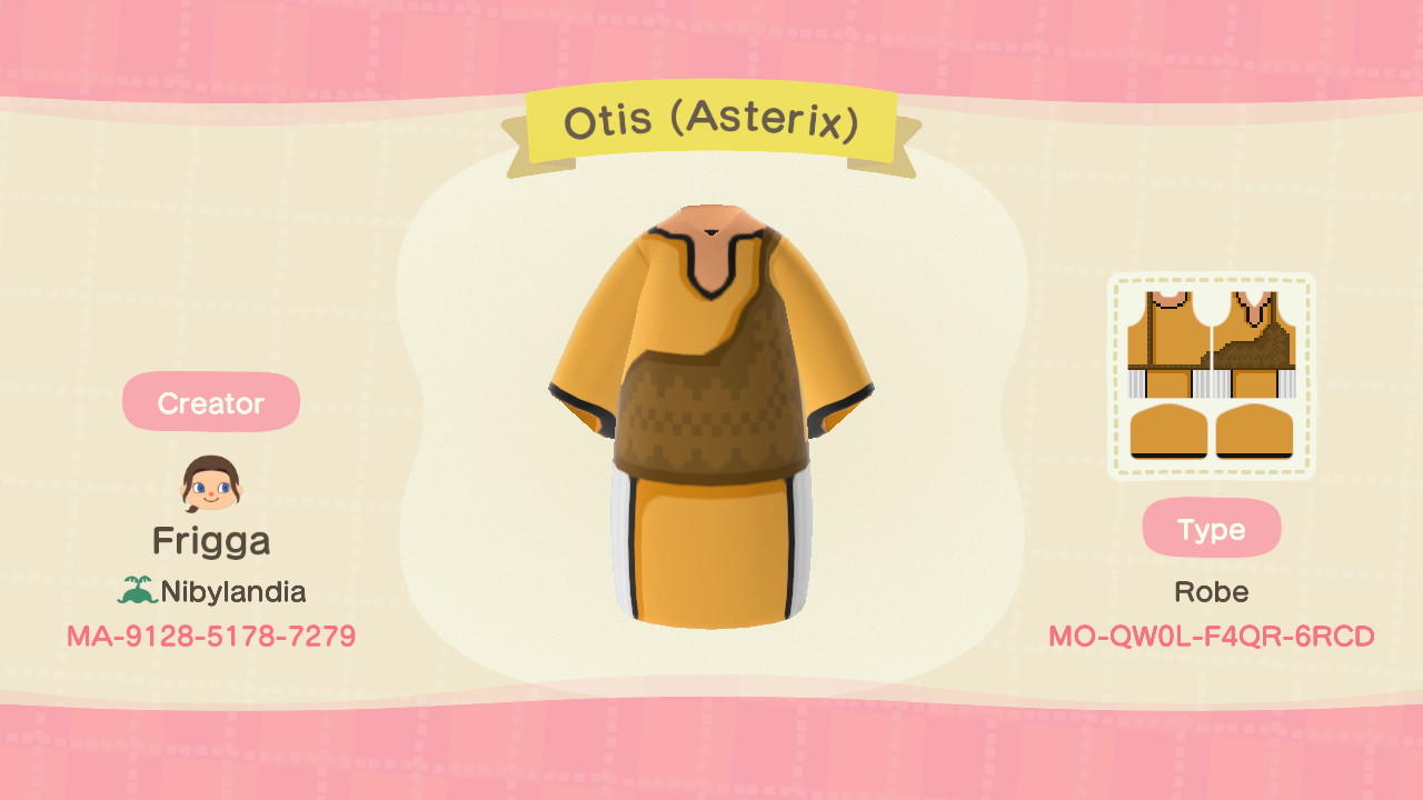 Animal Crossing Design Code: MO-QW0L-F4QR-6RCD Otis (Asterix)