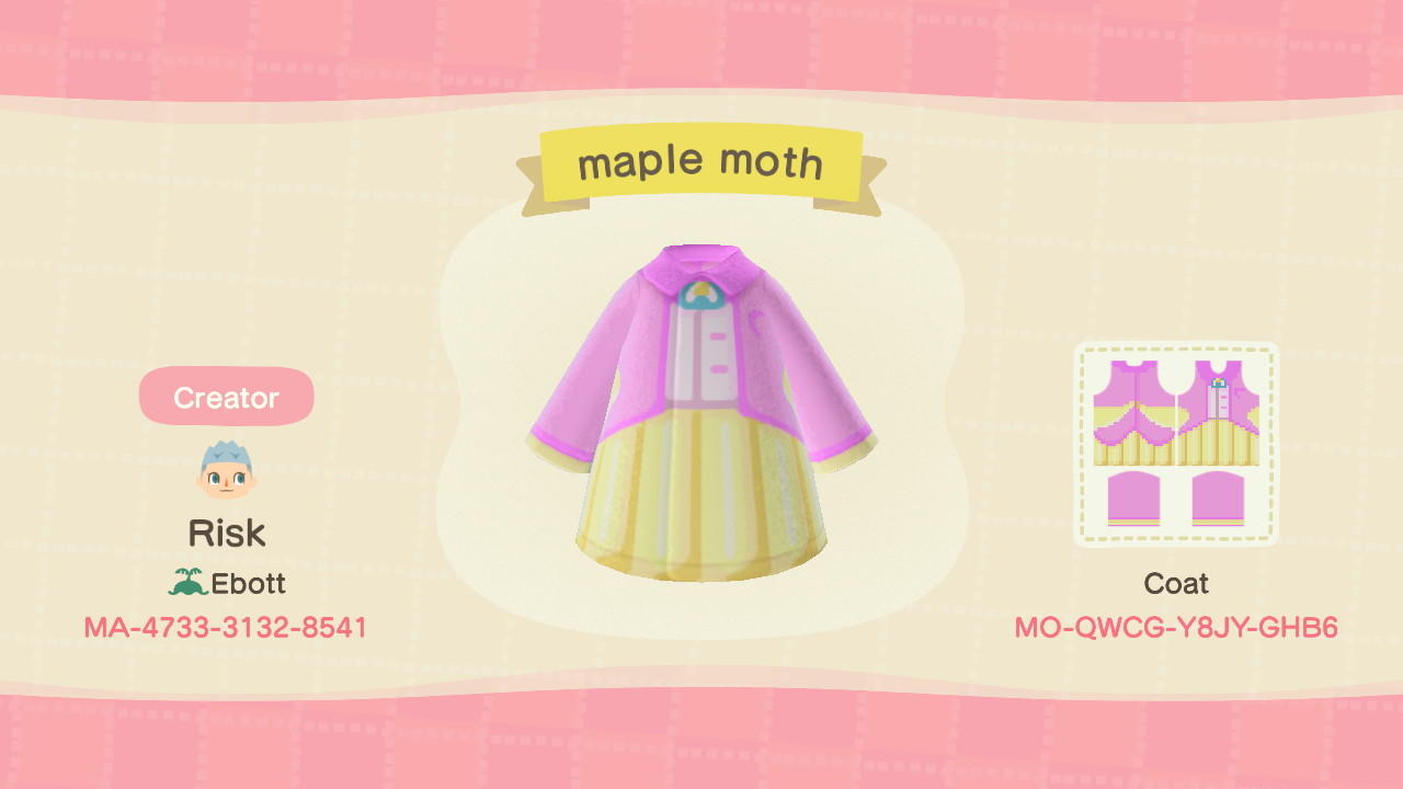 Animal Crossing Design Code: MO-QWCG-Y8JY-GHB6 rosy maple moth