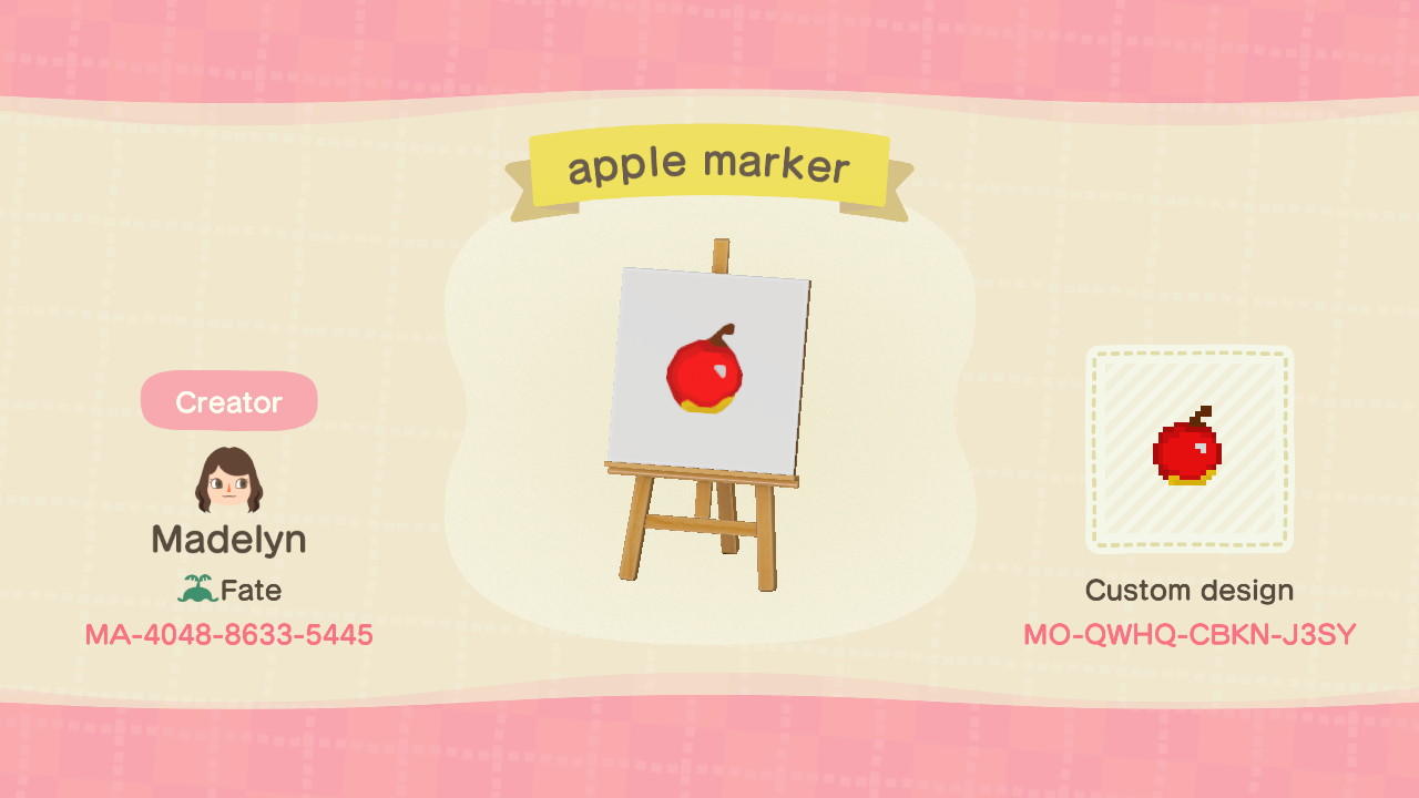Animal Crossing Design Code: MO-QWHQ-CBKN-J3SY apple marker