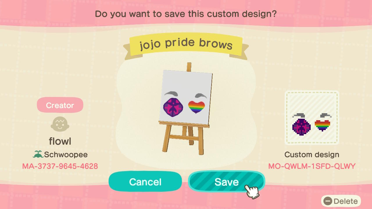 Animal Crossing Design Code: MO-QWLM-1SFD-QLWY Jojo pride brows