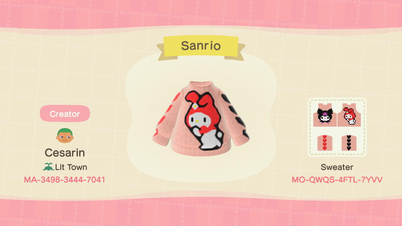 Animal Crossing Design Code: MO-QWQS-4FTL-7YVV my melody / kuromi