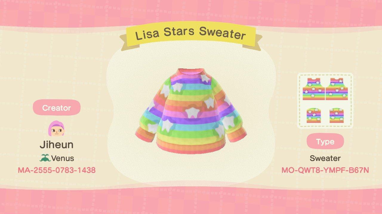 Animal Crossing Design Code: MO-QWT8-YMPF-B67N Lisa Star Sweater