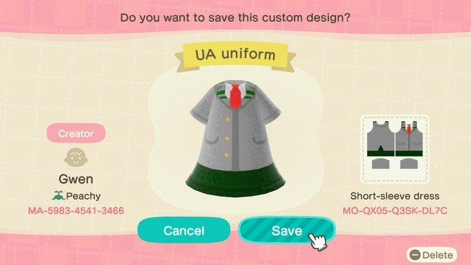 Animal Crossing Design Code: MO-QX05-Q3SK-DL7C UA Uiform