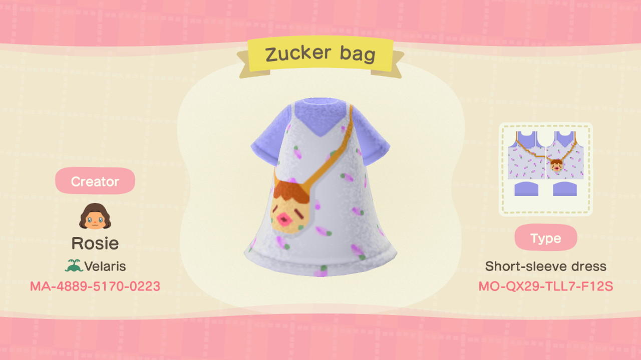 Animal Crossing Design Code: MO-QX29-TLL7-F12S Zucker bag