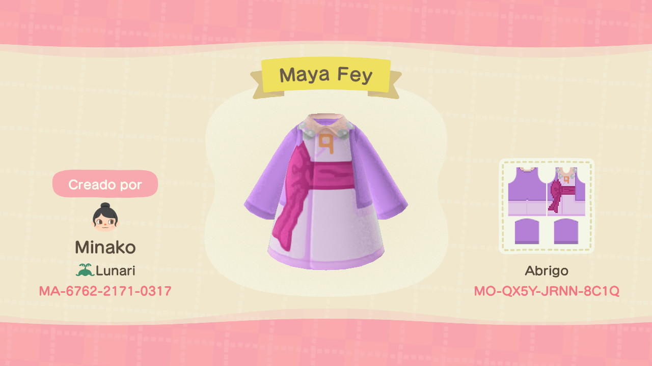 Animal Crossing Design Code: MO-QX5Y-JRNN-8C1Q Maya Fey