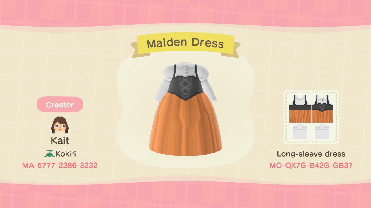 Animal Crossing Design Code: MO-QX7G-B42G-GB37 Maiden Medieval Dres