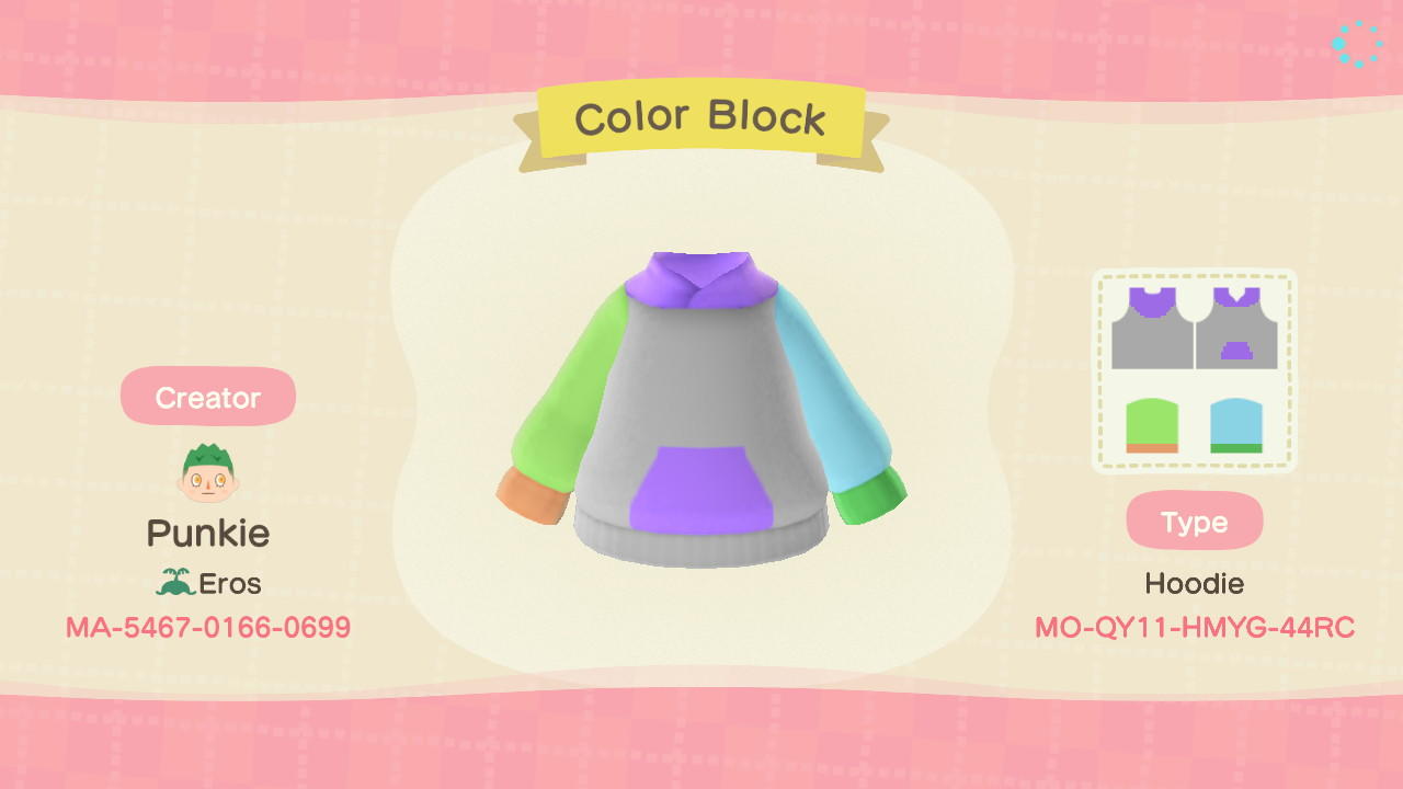Animal Crossing Design Code: MO-QY11-HMYG-44RC Color Block