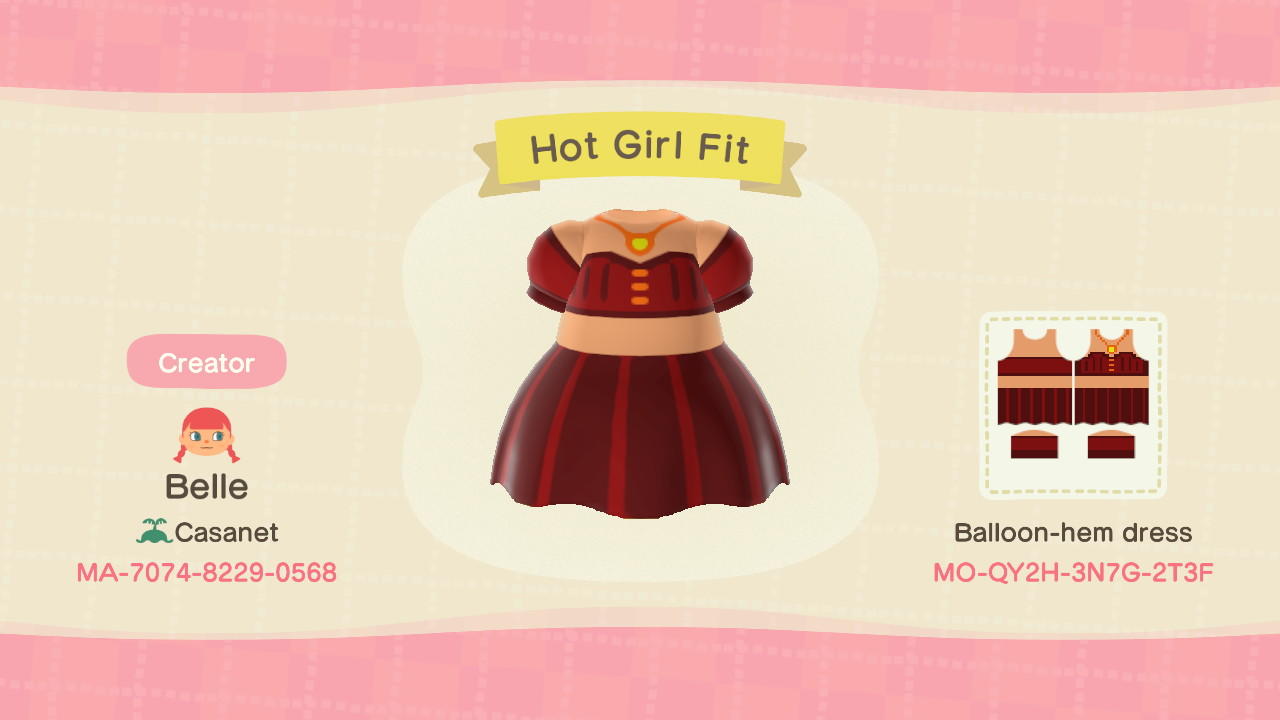 Animal Crossing Design Code: MO-QY2H-3N7G-2T3F Hot Girl Fit