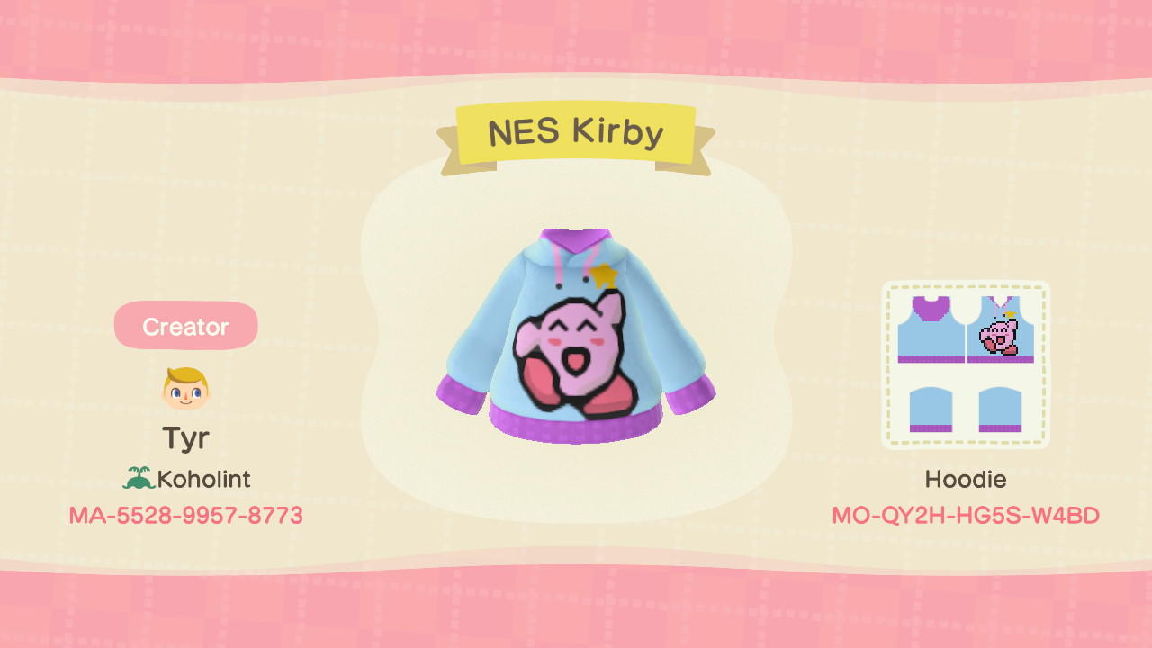 Animal Crossing Design Code: MO-QY2H-HG5S-W4BD NES Kirby
