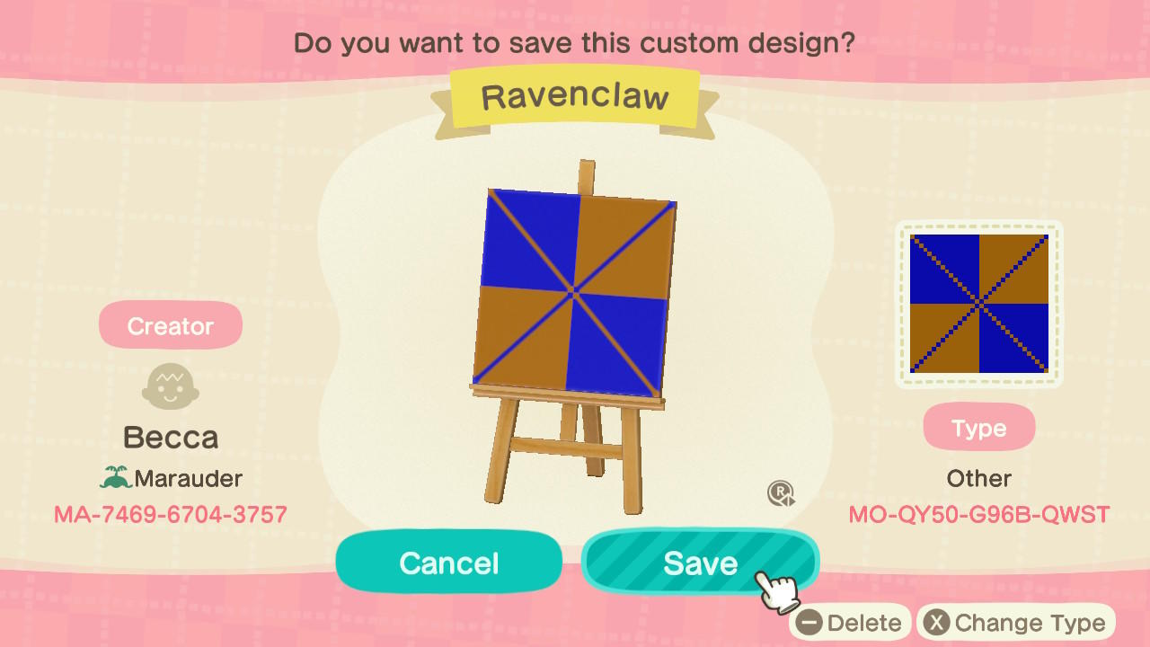 Animal Crossing Design Code: MO-QY50-G96B-QWST Ravenclaw