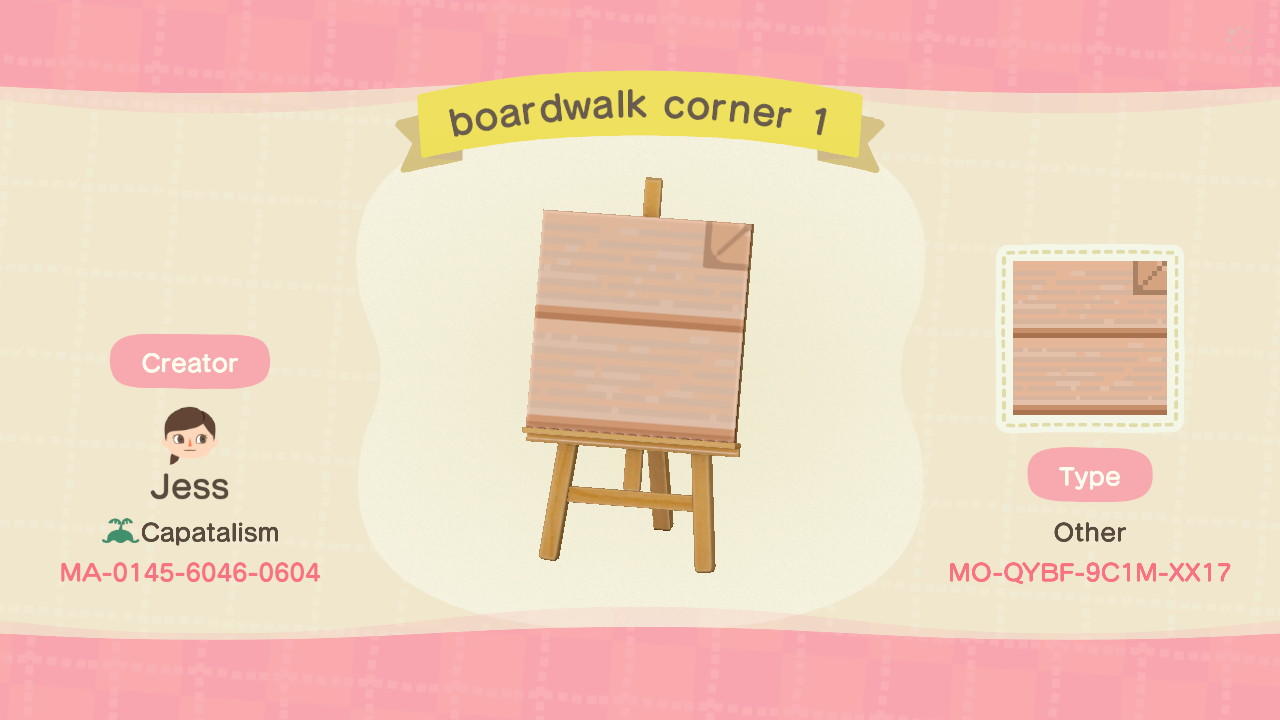 Animal Crossing Design Code: MO-QYBF-9C1M-XX17 boardwalk corner 1