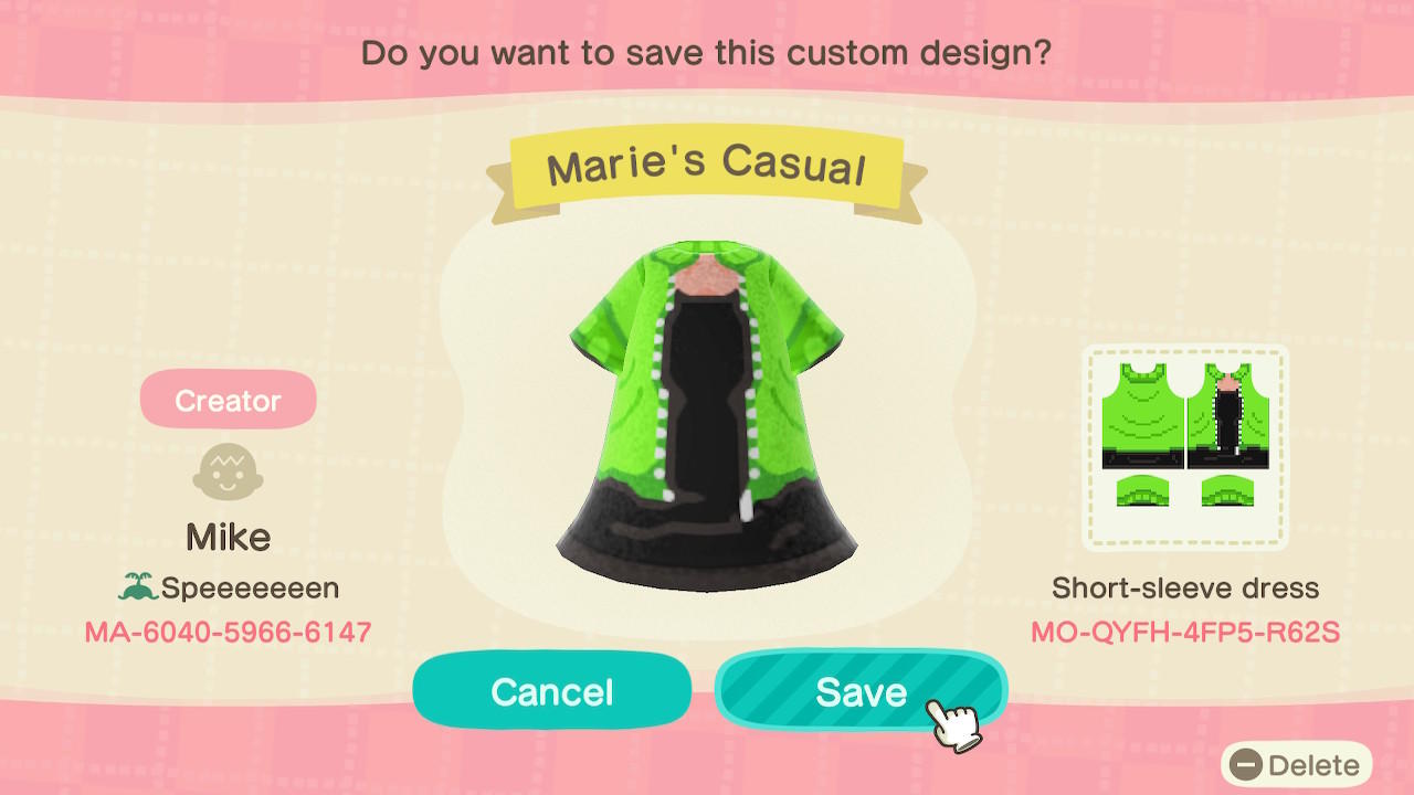 Animal Crossing Design Code: MO-QYFH-4FP5-R62S Marie's Casual
