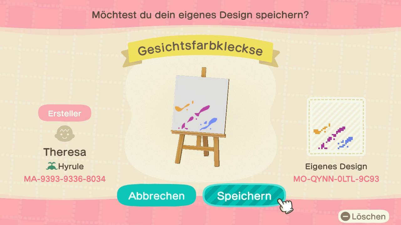 Animal Crossing Design Code: MO-QYNN-0LTL-9C93 Gesichtsfarbkleckse