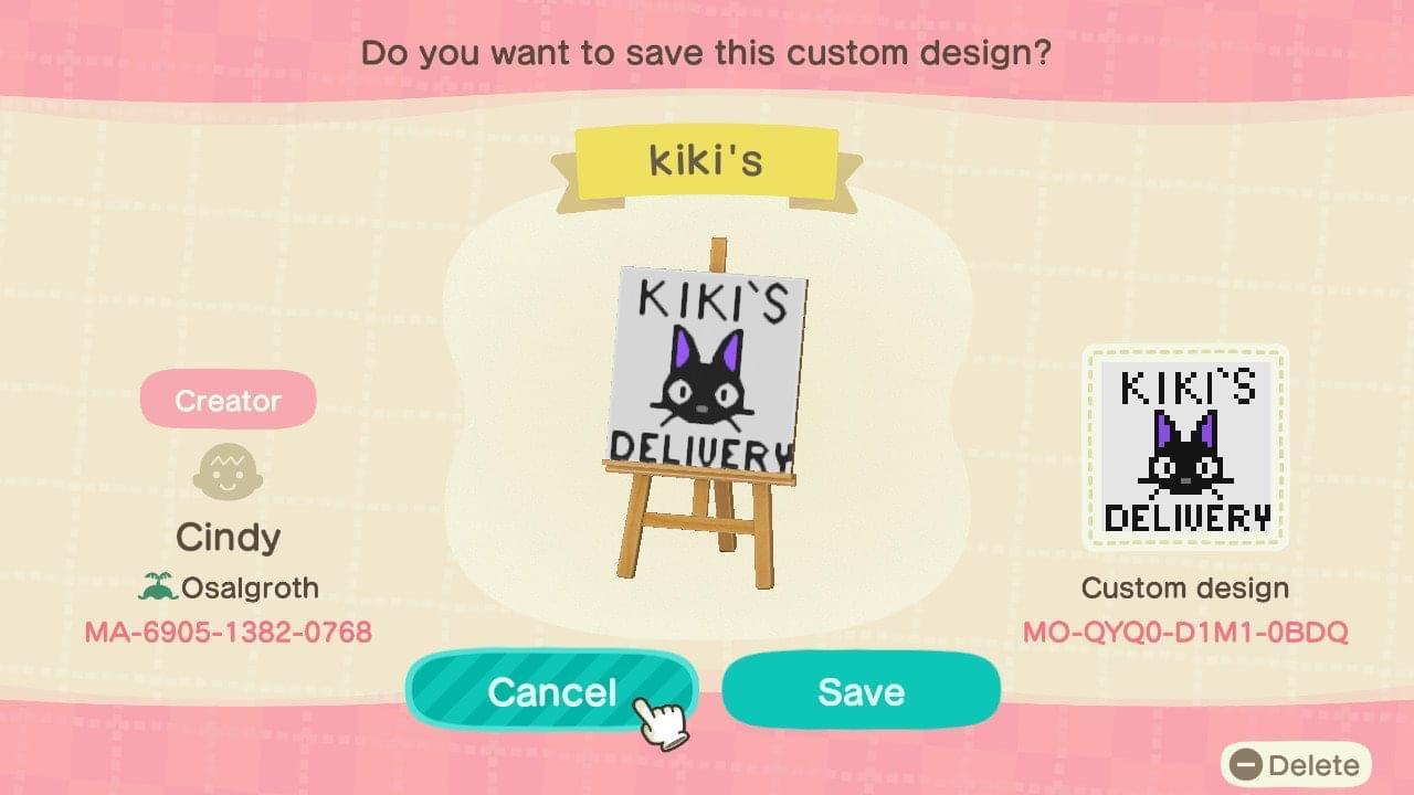Animal Crossing Design Code: MO-QYQ0-D1M1-0BDQ Kiki’s Delivery