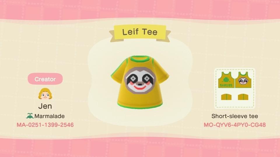 Animal Crossing Design Code: MO-QYV6-4PY0-CG48 Leif Tee