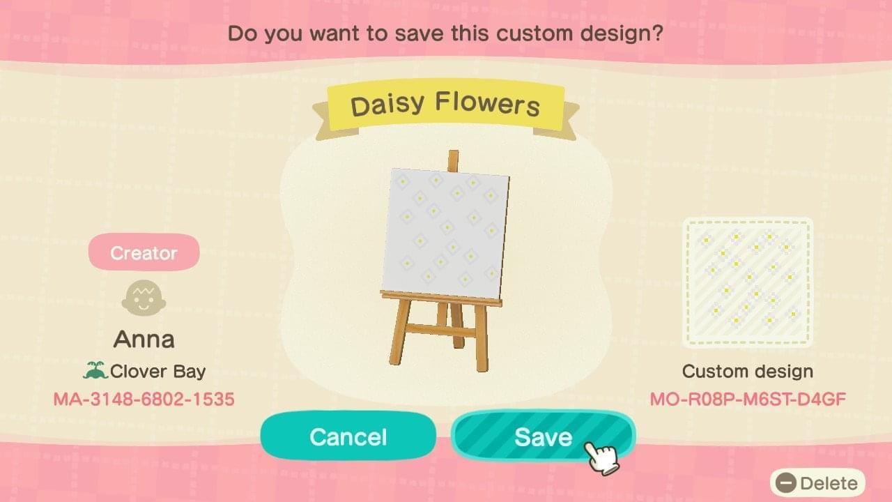 Animal Crossing Design Code: MO-R08P-M6ST-D4GF Daisy flowers