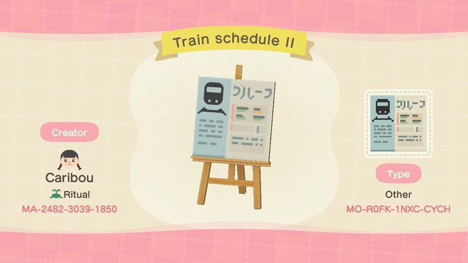 Animal Crossing Design Code: MO-R0FK-1NXC-CYCH Train Schedule