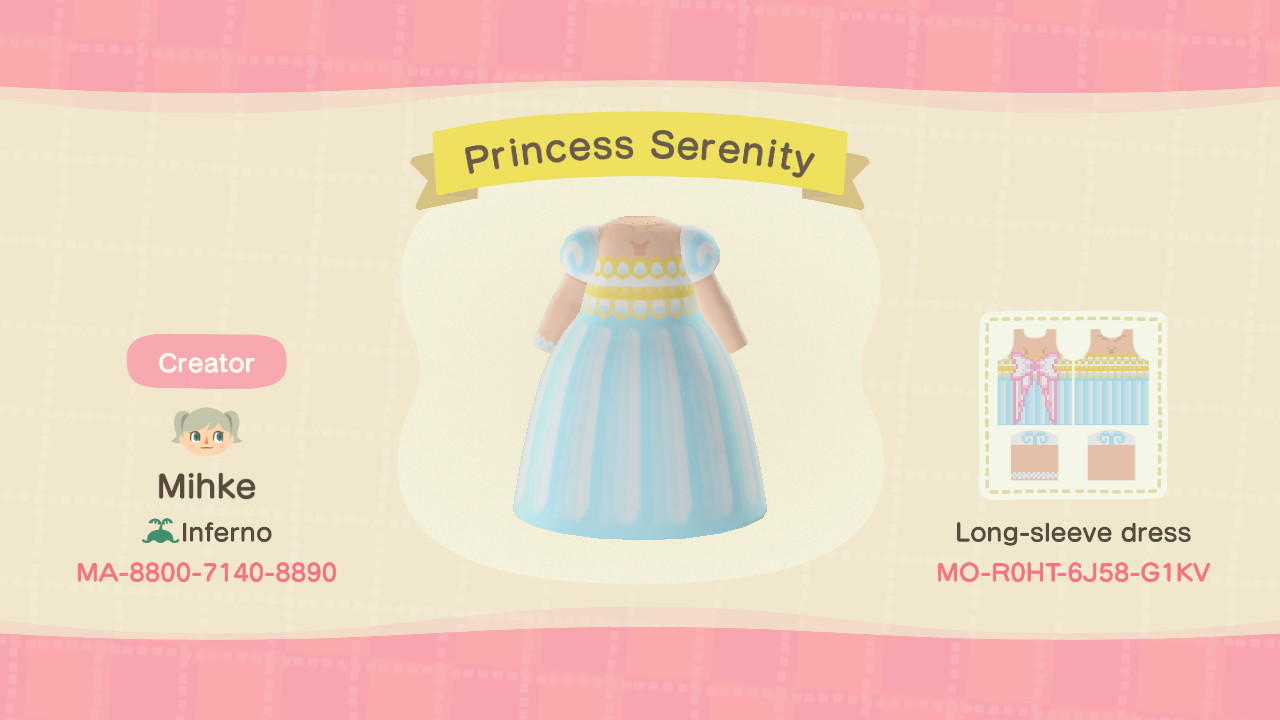 Animal Crossing Design Code: MO-R0HT-6J58-G1KV Princess Serenity