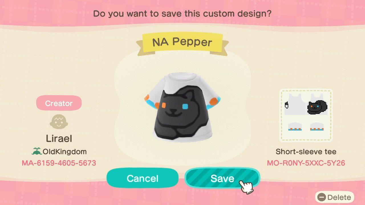 Animal Crossing Design Code: MO-R0NY-5XXC-5Y26 Neko Atsume Pepper