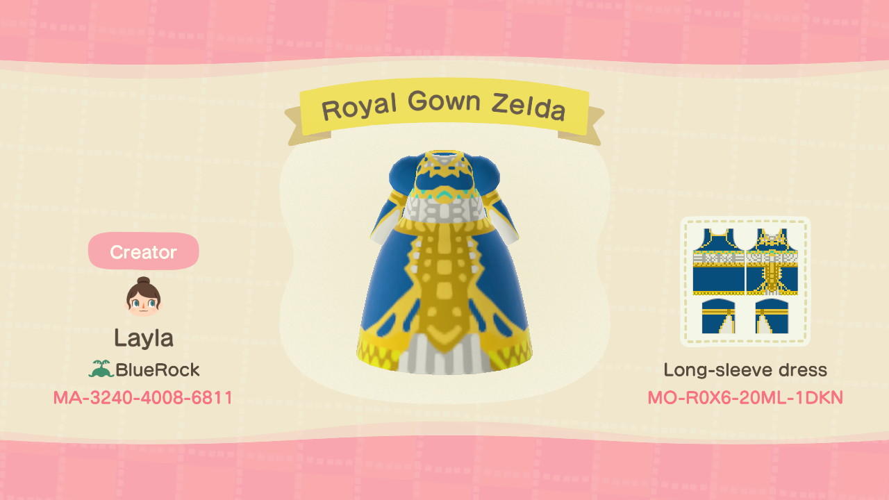 Animal Crossing Design Code: MO-R0X6-20ML-1DKN Royal Gown Zelda
