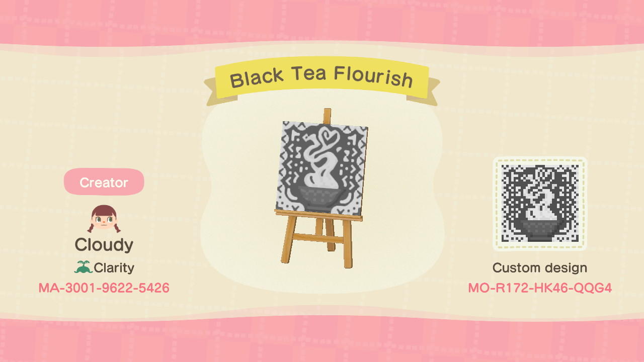 Animal Crossing Design Code: MO-R172-HK46-QQG4 Black Tea Flourish