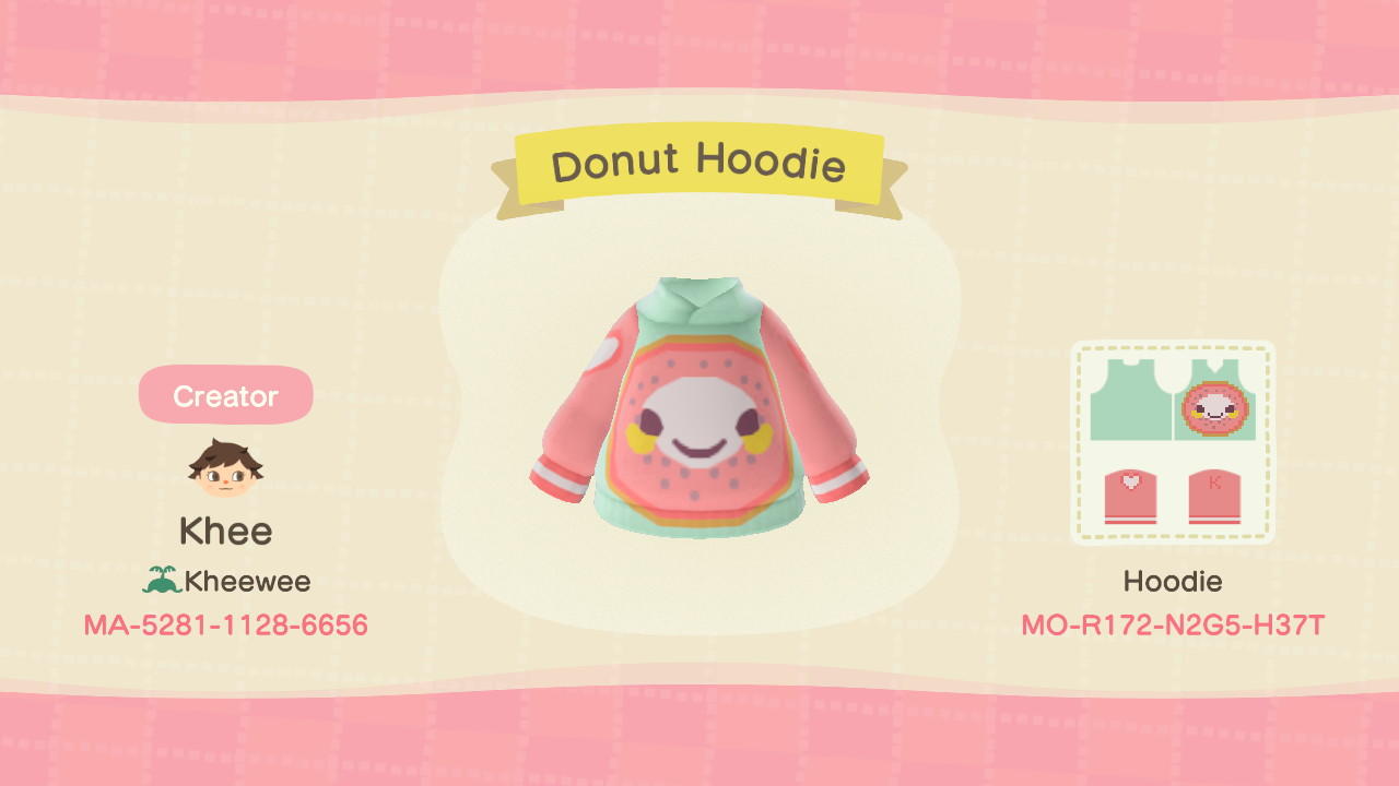 Animal Crossing Design Code: MO-R172-N2G5-H37T Donut Hoodie