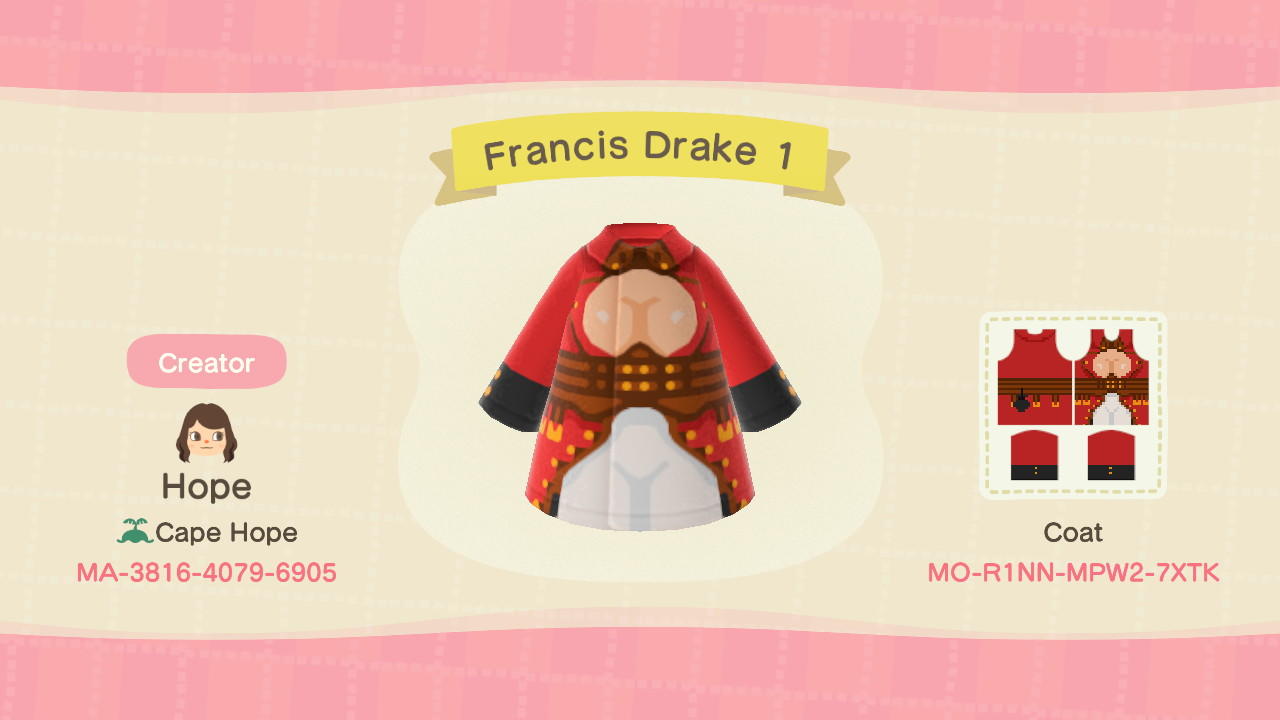 Animal Crossing Design Code: MO-R1NN-MPW2-7XTK Fate Francis Drake 1