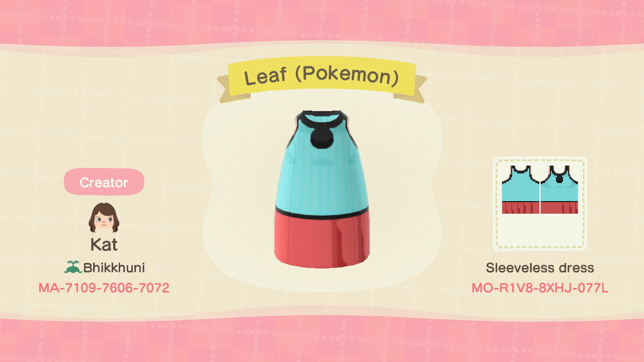 Animal Crossing Design Code: MO-R1V8-8XHJ-077L Leaf (Pokemon)