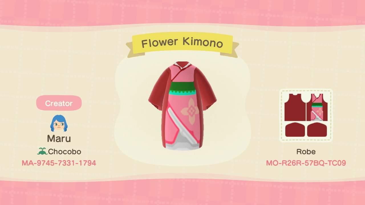 Animal Crossing Design Code: MO-R26R-57BQ-TC09 Flower Kimono
