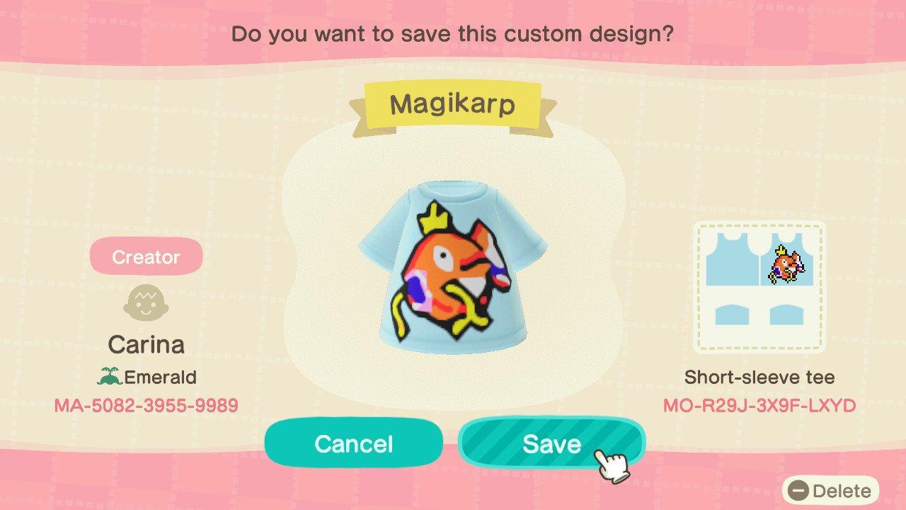 Animal Crossing Design Code: MO-R29J-3X9F-LXYD Magikarp
