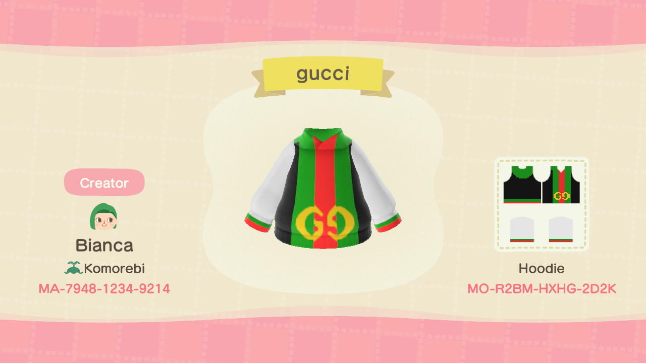 Animal Crossing Design Code: MO-R2BM-HXHG-2D2K Gucci Sweatshirt