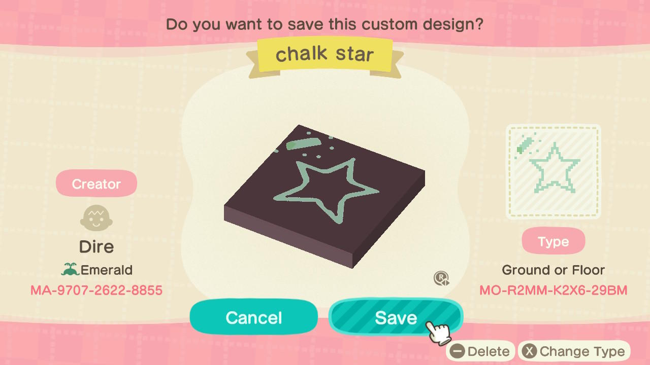 Animal Crossing Design Code: MO-R2MM-K2X6-29BM Chalk Star