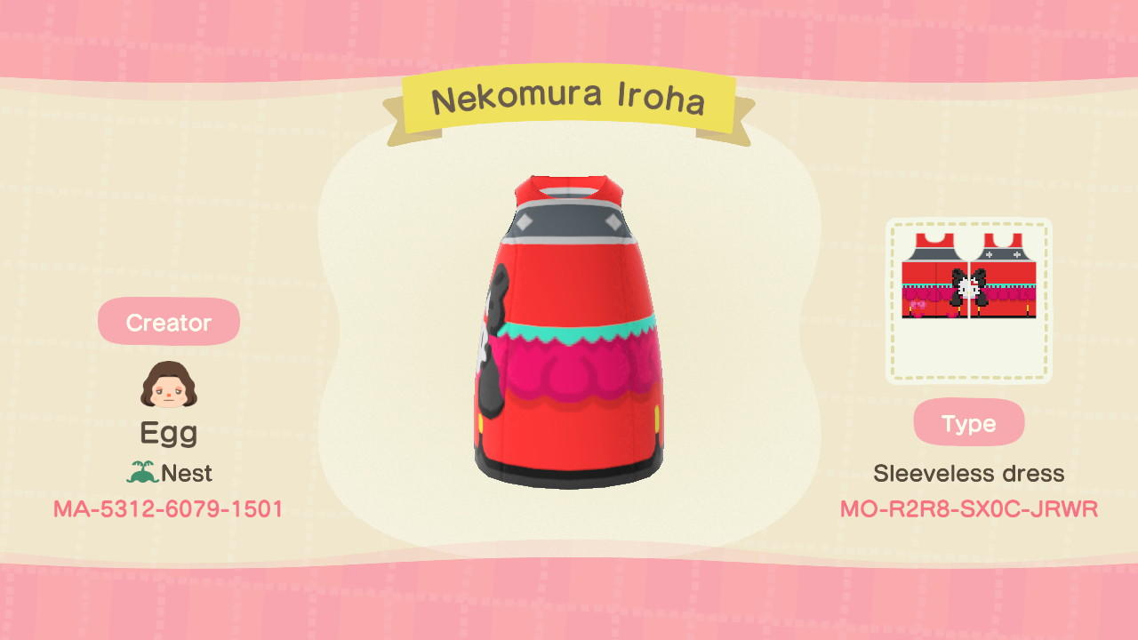 Animal Crossing Design Code: MO-R2R8-SX0C-JRWR Nekomura Iroha