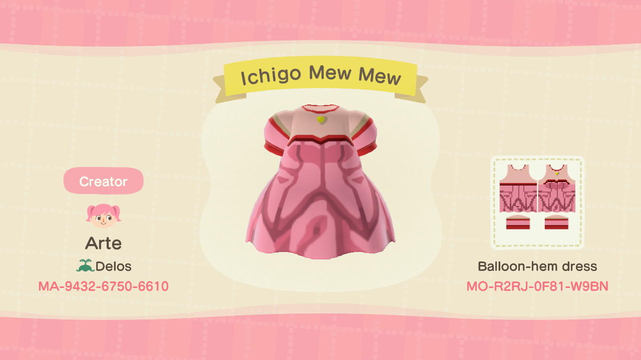 Animal Crossing Design Code: MO-R2RJ-0F81-W9BN Ichigo Mew Mew