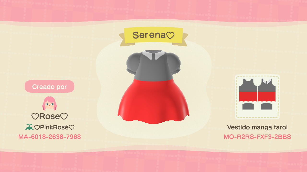 Animal Crossing Design Code: MO-R2RS-FXF3-2BBS Pokemon Serena Dress