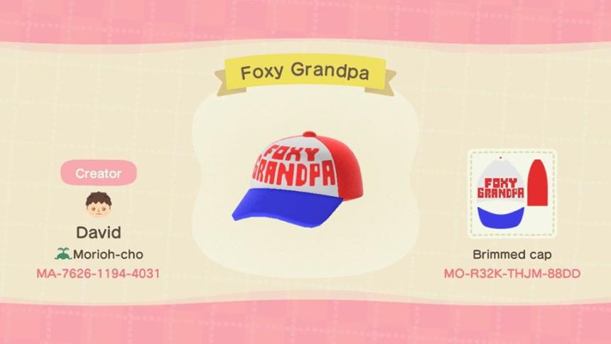 Animal Crossing Design Code: MO-R32K-THJM-88DD Foxy Grandpa
