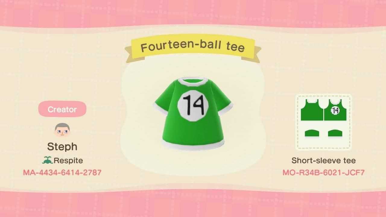 Animal Crossing Design Code: MO-R34B-6021-JCF7 Fourteen-ball tee