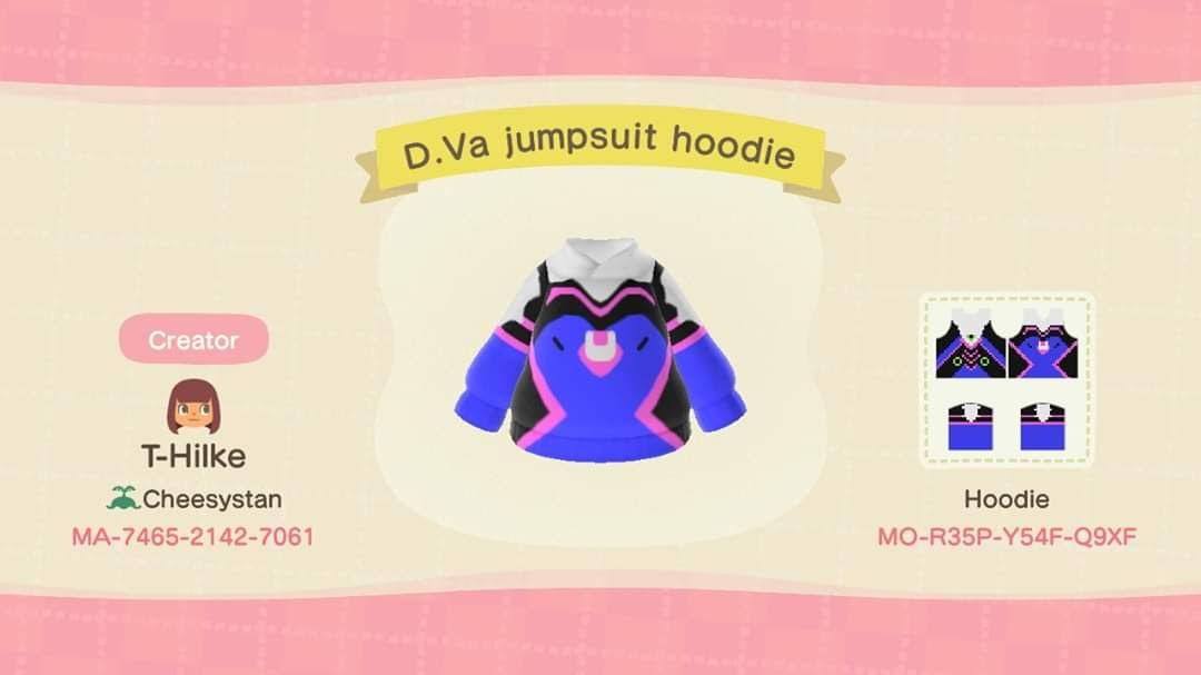 Animal Crossing Design Code: MO-R35P-Y54F-Q9XF D.Va jumpsuit hoodie